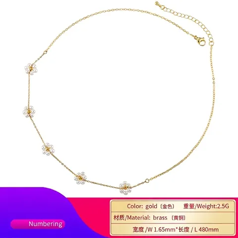 Floral Artificial Pearl Necklace Copper 18K Gold Plated Elegant Sweet Flower Clavicle Chain Jewelry For Women