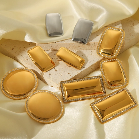 Geometrische Roestvrijstalen Oorbellen 18K Verguld Met Strassteentjes Zirkonia Minimalistische Luxe Sieraden Voor Dames