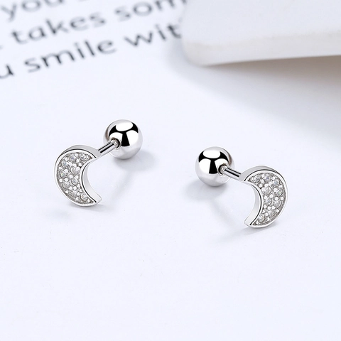Mondsichel Ohrstecker 925 Sterling Silber Ohrpfosten Pave Zirkonia Minimalistischer Schraubverschluss Schmuck