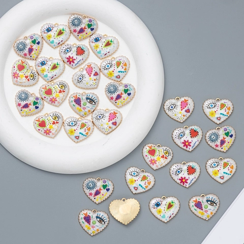 Ciondoli A Cuore In Smalto Lega Malocchio Stile Graffiti Per DIY Creazione Di Gioielli Collana Bracciale