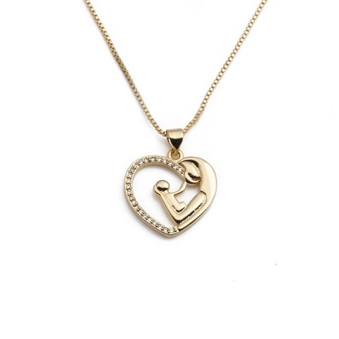 Collar Con Colgante De Corazón Cobre Chapado En Oro Circón Abrazo De Madre E Hijo Joyería Elegante Regalo Para Mujeres