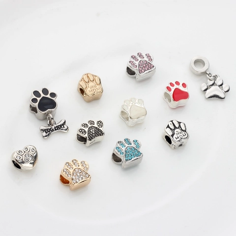 Animal Paw Print Beads Alloy Rhinestone Enamel Dog Mom Letter Charms For Necklace Bracelet DIY Jewelry Making