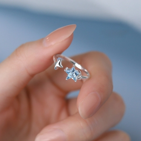 S925 Sterlingsilber Blau Stern Zirkonia Ring Für Damen Leichter Luxus Mode Verstellbarer Offener Ring Elegantes Schmuck Geschenk