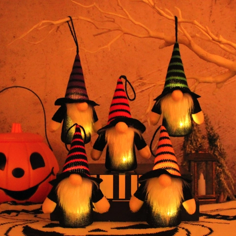 Gnomi Di Halloween Appesi Luminosi LED Cappello A Strisce Bambola Di Peluche Senza Volto Decorazione