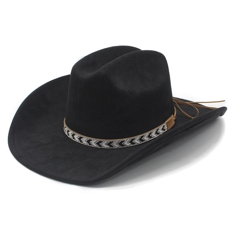 Cappello Da Cowboy Western Scamosciato Tesa Larga Retro Etnico Fascia Motivo Geometrico Regolabile Cappello Da Sole All'aperto