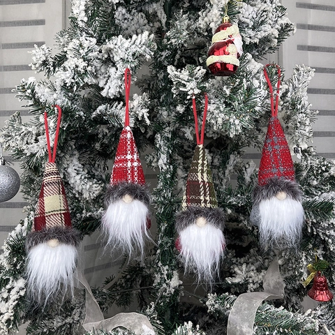 Ornamenti Gnomi Di Natale Cappello A Maglia Scozzese In Tessuto Pelliccia Sintetica Decorazione Appendere Tomte Svedese