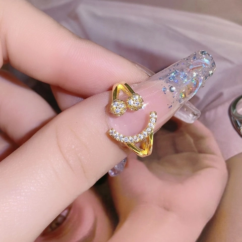 Smile Face Kupfer Strass Offener Verstellbarer Ring Koreanischer Stil Trendiger Modeschmuck Für Frauen