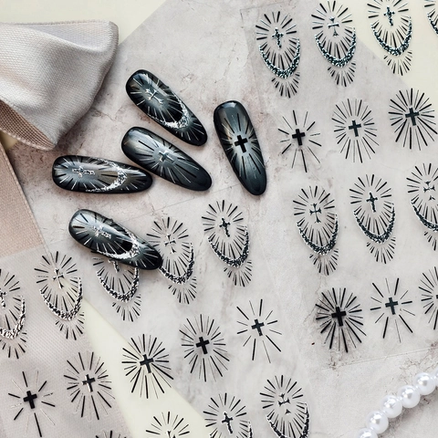 Adesivi Per Unghie Croce Gotica Metallico Luce Sacra Stella Motivo M-1309 Decorazione Manicure Fai Da Te Per Donne