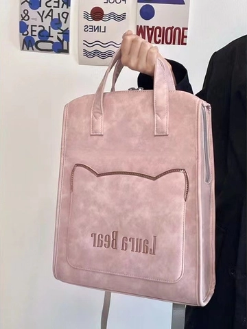 Mochila Para Portátil De Moda Para Mujer Cuero PU Mochila Escolar Con Bolsillo Oreja De Gato Viaje Minimalista