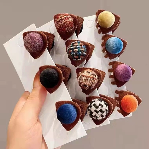 Mini Pinces À Cheveux Triangle Floquées Forme Oreille De Chat Petites Barrettes Pour Femmes Filles Coiffe En Velours