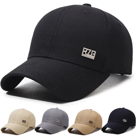 Classic Baseball Cap Cotton Polyester Blend Adjustable Sunshade Outdoor Sports Peaked Hat With Metal Tag Decor For Men