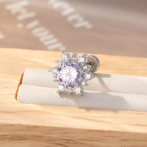 Clous D'oreilles Cartilage Flocon De Neige Zircone Alliage De Titane Bijoux De Piercing Dos Plat Filetage Interne