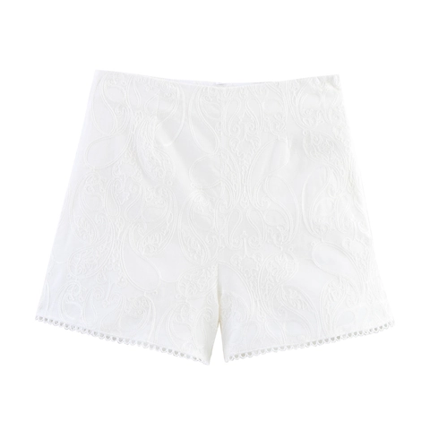 Women Shorts Lace Embroidery Paisley Floral Scalloped Hem Hollow Out French Style High Waist Elegant Summer