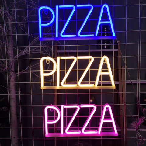 Insegna Al Neon LED Pizza Lettera Luce Decorativa Parete USB Batteria Doppia Alimentazione Lampada Sospesa Per Bar Camera Cucina