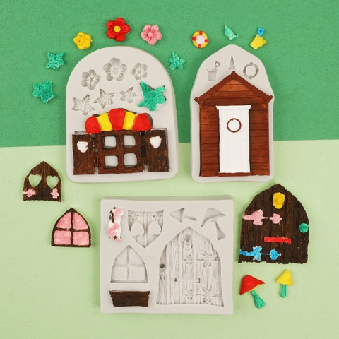 Fairy Tale House Door Window Silicone Mold For Fondant Chocolate Clay Resin Craft DIY Handmade Cake Decorating