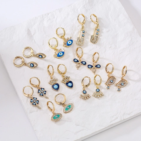 Evil Eye Ohrringe Kupfer Vergoldet Zirkon Emaille Geometrisch INS Nische Mode Retro Für Frauen