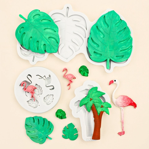 Tropical Monstera Leaf Flamingo Silicone Fondant Mold Palm Tree Cake Decoration DIY Baking Tools Chocolate Craft