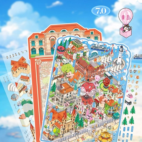 Adesivi Paesaggio Urbano Miniatura Impermeabile PET Edifici Emblematici DIY Scrapbooking Decorazione Illustrazione Cartoni Animati