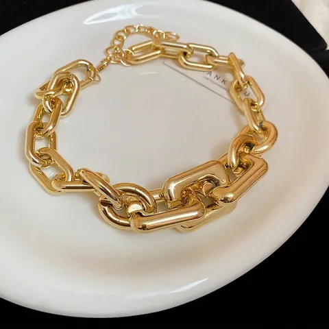 Collier À Grosse Chaîne Doré Alliage Acrylique Lien Géométrique Déclaration Clavicule Punk Style Industriel Bijoux Pour Femmes
