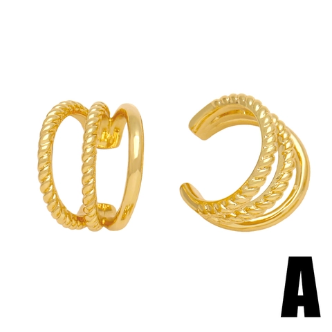 Gold Plated Copper C-Shaped Ear Cuffs Non-Pierced Multi-Layer Twisted Rope Geometric Punk Earrings For Women