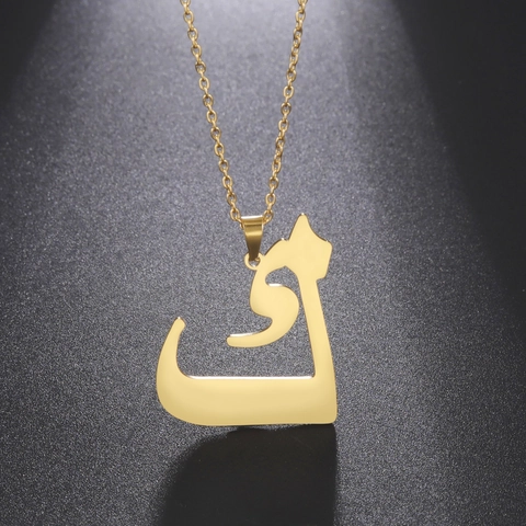 Arabic Letter Pendant Necklace Gold Plated Stainless Steel Polished Minimalist Initial Jewelry For Women Men
