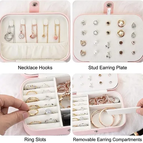 Schmuckkästchen Organizer Tragbare PU Leder Etui Reise Aufbewahrung Für Ringe Ohrringe Halsketten Armband Mit Druckknopf