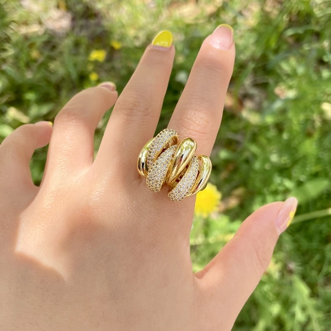 Anillo Abierto en Forma de C con Strass Irregolare para Mujer Vintage Bañado en Oro Plata Cobre Anillo Ajustable Joyería