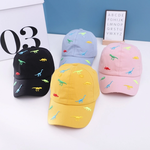 Berretto da Baseball per Bambini con Ricamo a Dinosauro in Cartone Animato Cappello da Sole Regolabile in Cotone per Bimbi
