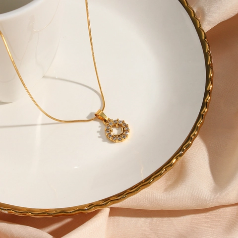 Collana In Acciaio Inossidabile Placcato Oro 18K Zirconi Pendente Faccina Sorridente Catena A Fune Gioielli Per Donna