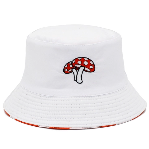 Cappello a Secchiello in Cotone Reversibile da Donna Motivo a Fungo Stampa a Pois Protezione Solare Cappello da Pescatore