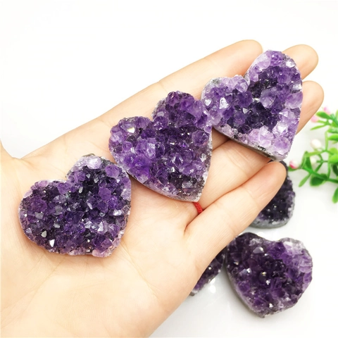Natural Amethyst Cluster Heart Shaped Purple Quartz Geode Raw Stone Druzy Specimen For Healing Meditation Home Decor