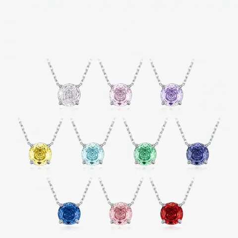 925 Sterling Silber Halskette Rundschliff Bunte Zirkonia Anhänger Solitär Minimalistischer Schmuck Für Damen Elegant