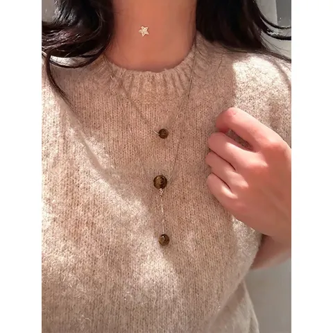 Collana A Doppio Strato Con Catena In Rame E Perline Occhio Di Tigre Marrone Catena Da Clavicola Vintage Minimalista Per Donna Accessorio Elegante