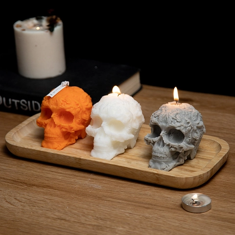 Candele Profumate A Forma Di Teschio Halloween Cera Di Soia Rilievo Floreale Aromaterapia Senza Fumo Arredamento Gotico Casa