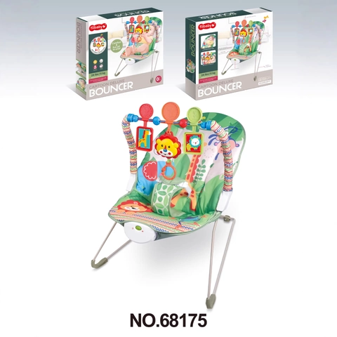 Baby Bouncer Rocker Soothe Seat Vibrating Musical Cartoon Animal Pattern Toy Bar Adjustable Iron Frame For Infants