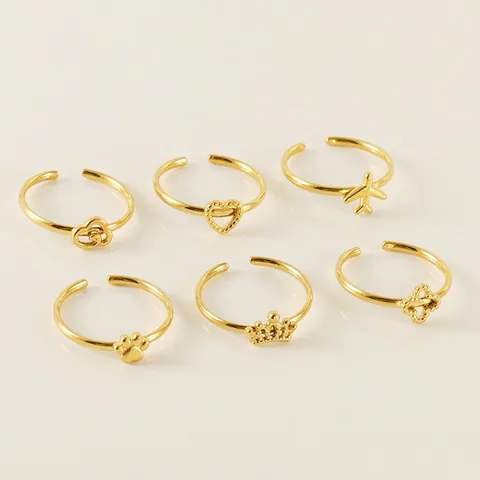 Edelstahlringe 18K Vergoldet Verstellbar Minimalistischer Schmuck Damen Flugzeug Herz Krone Kleeblatt Elegant