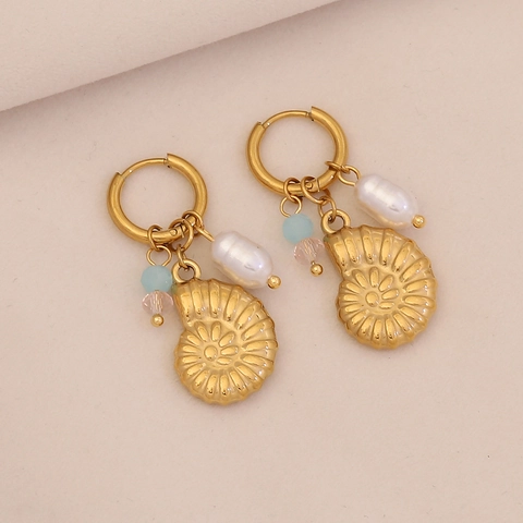 Ocean Theme Starfish Sea Turtle Shell Dolphin Stainless Steel Drop Earrings With Faux Artificial Pearl Summer Beach Jewelry For Women