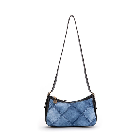 Borsa Da Donna Sotto L'ascella Spalla Denim Pelle PU Patchwork Chiusura Lampo Casual Retro Mano