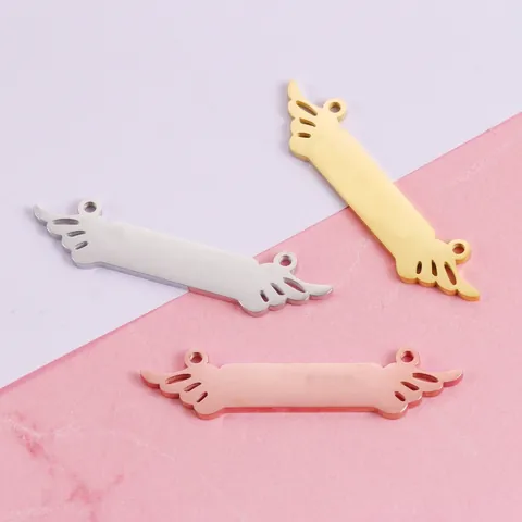 Dijes De Barra En Blanco De Alas De Ángel De Acero Inoxidable 304 Pulido Espejo Conector Doble Agujero Joyería DIY