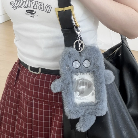 Plüsch Kartenhalter Süße Tier Katze Hund Form Fotokartenhülle Mit Schlüsselanhänger Kawaii Bestickter Ausweishalter