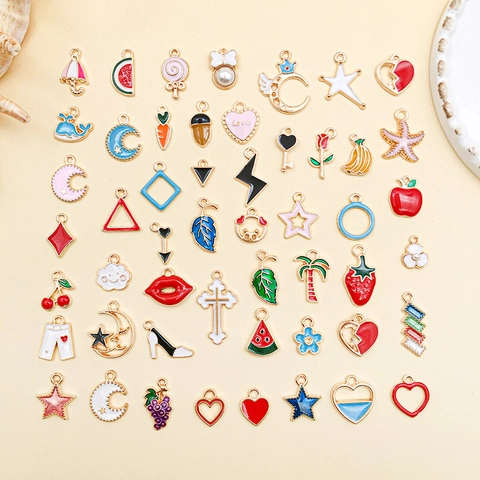 Colorful Alloy Enamel Charms Pendants Mixed Shapes Fruit Heart Star For DIY Jewelry Making Necklace Bracelet Accessory