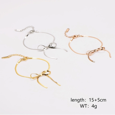 Pulsera De Cadena De Serpiente De Acero Inoxidable Con Lazo Elegante Minimalista Bañado En Oro De 18K Ajustable Para Mujer