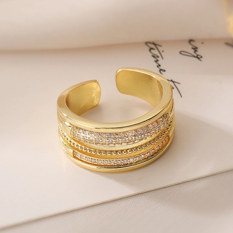 Luxe Verstelbare Open Ring Verguld Koper Zirkoon Geometrische Minimalistische Mode-Sieraden Voor Dames