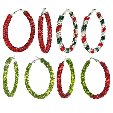 Hoop Ohrringe Strass Glitzer Weihnachten Party Großer Kreis Candy Cane Gestreift Für Frauen Silberner Ohrstecker