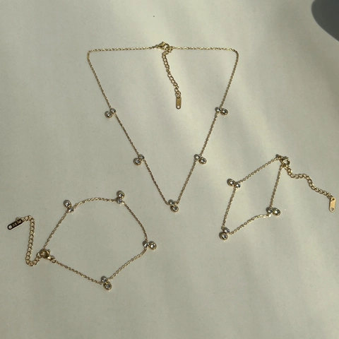 Vintage Necklace Bracelet Anklet Stainless Steel 18K Gold Plated Zircon Bezel Set Minimalist Jewelry For Women