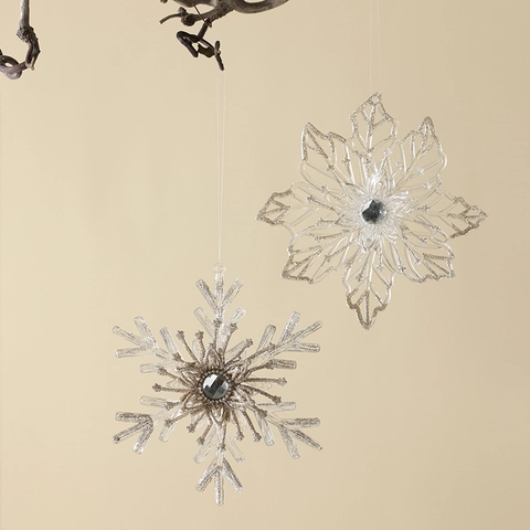 Acrylic Christmas Tree Hanging Ornaments Glitter Snowflake Reindeer Bird Wing Pendants Festive Holiday Window Decor