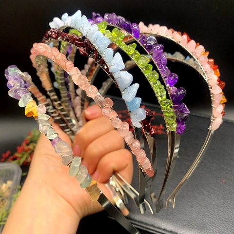Natürliche Kristall Schotter Handgemachte Stirnband Boho Unregelmäßige Stein Drahtwickel Haarreif Braut Hochzeit Haarschmuck