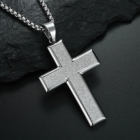 Collar Colgante De Cruz Acero Inoxidable Retro Religioso Esmerilado Pulido Joyería Para Hombres Niños
