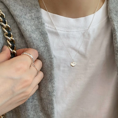 Heart Pendant Necklace 925 Sterling Silver Mother Of Artificial Pearl Inlay Korean Style Minimalist Jewelry For Women