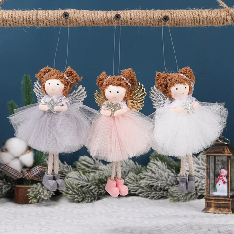 Ornamento Appeso Bambola Angelo Di Natale Tessuto Tulle Maglia Ala Paillettes Decorazione Albero Festa Figurine Ragazza Carina